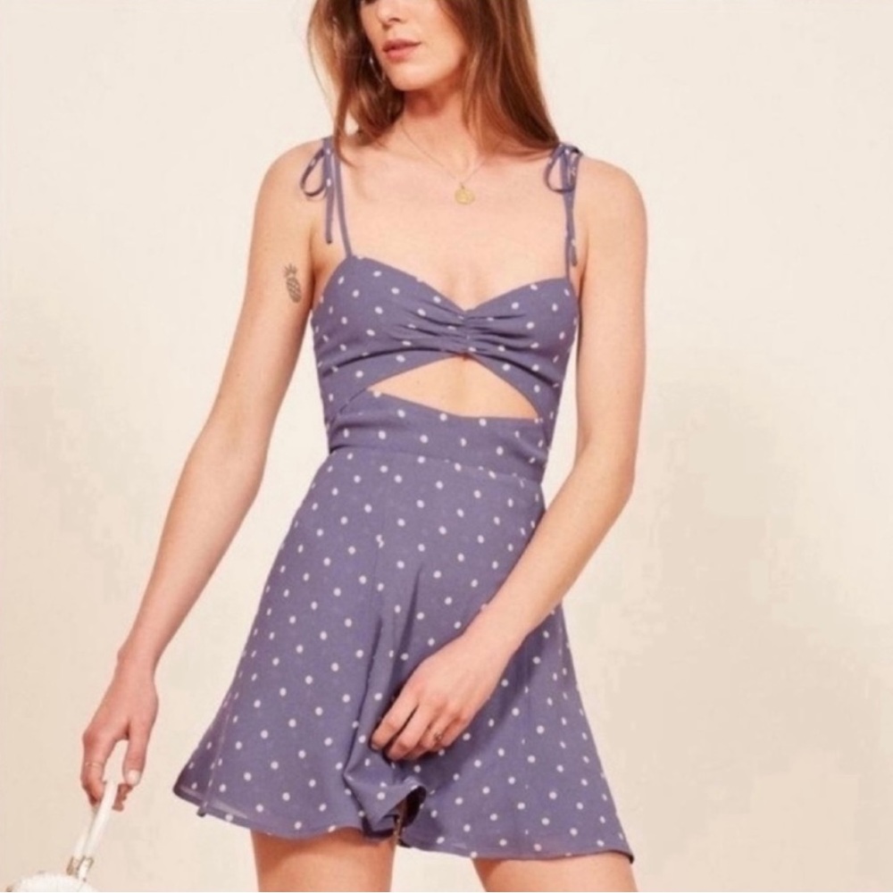 Reformation Tamara Dress size 4 Blue polka dot